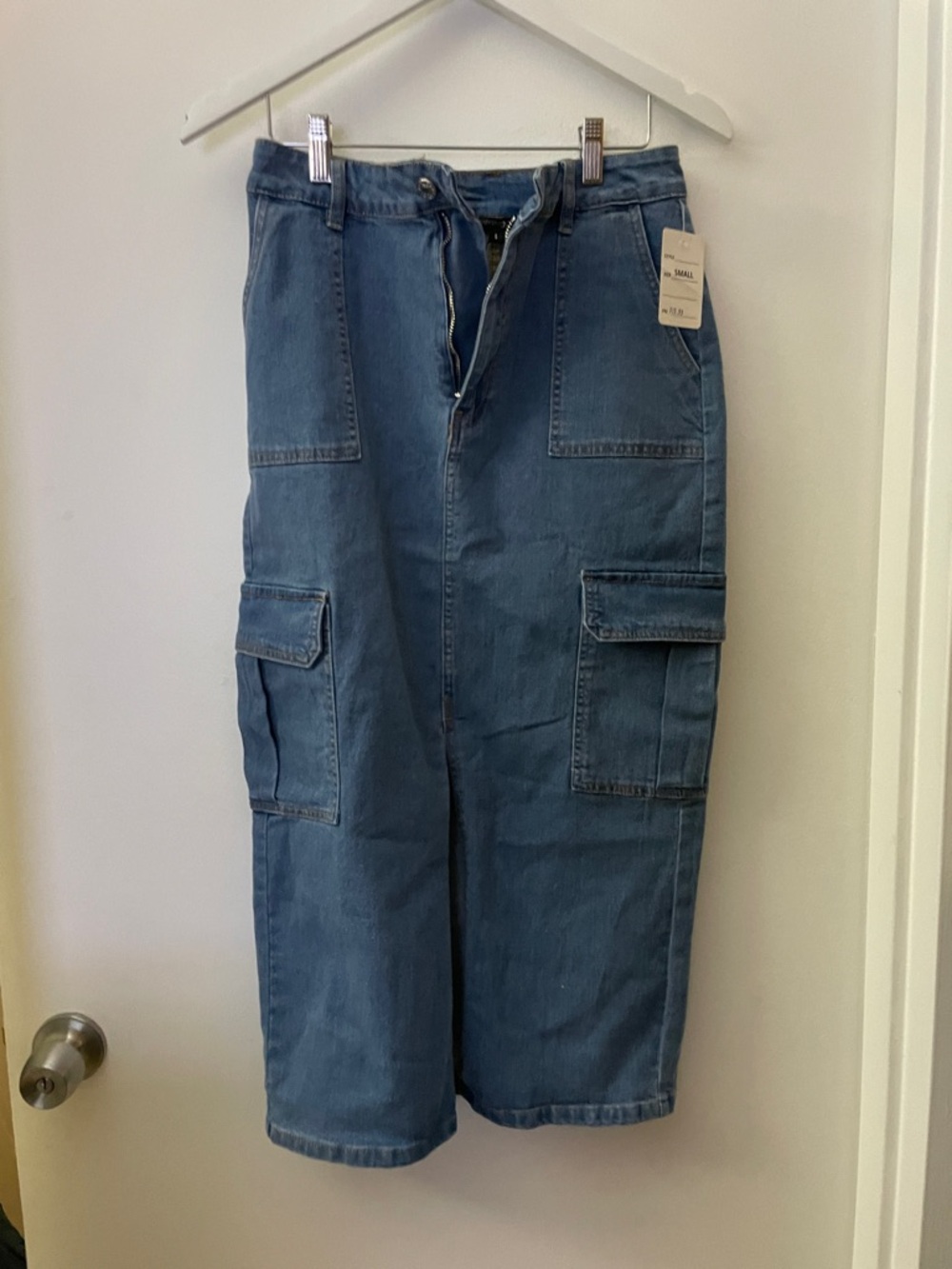 Papermoon Light Blue Denim Skirt with Contrast Stitching small